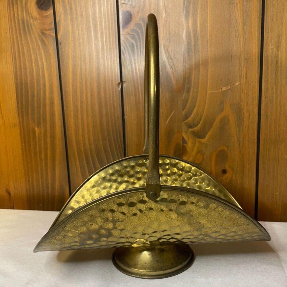 Vintage F.T.D.A. hammered brass flower holder basket